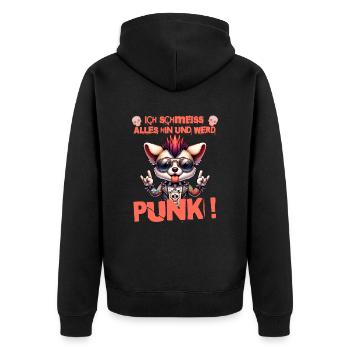 Je m’en fiche - Schmeiss alles hin werd Punk Punkrock - Veste à capuche bio Premium Unisexe - noir - Dos - Nico (187cm)
