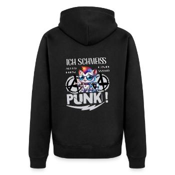 Mir Egal - Schmeiss alles hin werd Punk Punkrock - Unisex Premium Bio Zip Hoodie - Schwarz - Hinten - Nico (187cm)