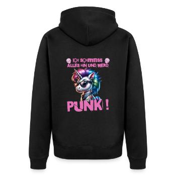 Je m’en fiche - Schmeiss alles hin werd Punk Punkrock - Veste à capuche bio Premium Unisexe - noir - Dos - Nico (187cm)
