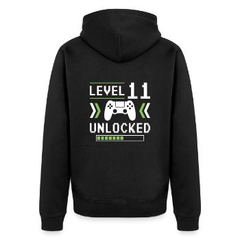 LEVEL 11 UNLOCKED GAMING GAMER BIRTHDAY GIFT - Unisex Premium Organic Zip Hoodie - black - Back - Nico (187cm)