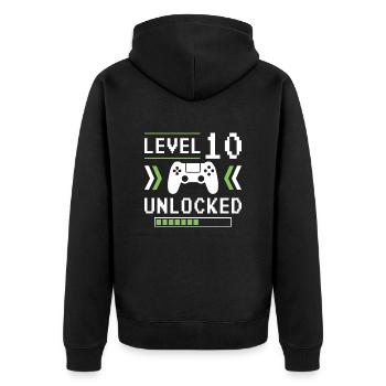 10. Geburtstag Level 10 Freigeschaltet Geschenk - Unisex Premium Bio Zip Hoodie - Schwarz - Hinten - Nico (187cm)