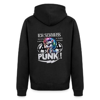 Mir Egal - Schmeiss alles hin werd Punk Punkrock - Unisex Premium Bio Zip Hoodie - Schwarz - Hinten - Nico (187cm)