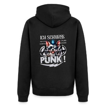 Mir Egal - Schmeiss alles hin werd Punk Punkrock - Unisex Premium Bio Zip Hoodie - Schwarz - Hinten - Nico (187cm)