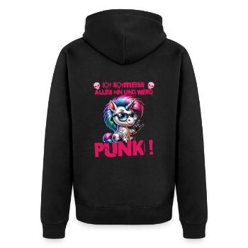 Je m’en fiche - Schmeiss alles hin werd Punk Punkrock - Veste à capuche bio Premium Unisexe - noir - Dos - Nico (187cm)