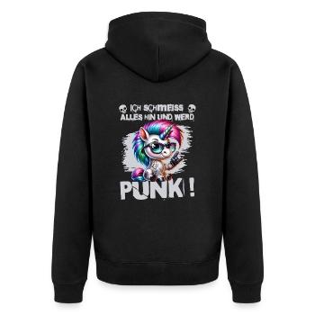 Je m’en fiche - Schmeiss alles hin werd Punk Punkrock - Veste à capuche bio Premium Unisexe - noir - Dos - Nico (187cm)
