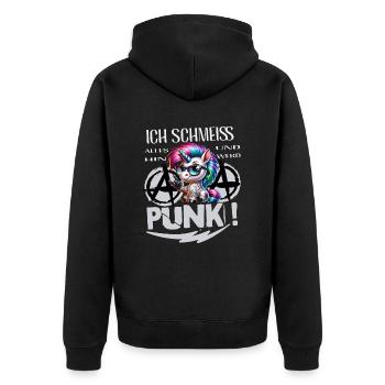 Mir Egal - Schmeiss alles hin werd Punk Punkrock - Unisex Premium Bio Zip Hoodie - Schwarz - Hinten - Nico (187cm)