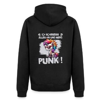 Mir Egal - Schmeiss alles hin werd Punk Punkrock - Unisex Premium Bio Zip Hoodie - Schwarz - Hinten - Nico (187cm)