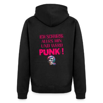 Je m’en fiche - Schmeiss alles hin werd Punk Punkrock - Veste à capuche bio Premium Unisexe - noir - Dos - Nico (187cm)
