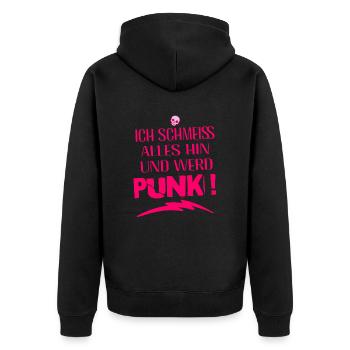 Je m’en fiche - Schmeiss alles hin werd Punk Punkrock - Veste à capuche bio Premium Unisexe - noir - Dos - Nico (187cm)