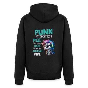 Punk Rock - Ich bin alt aber Punk ist nicht tot - Unisex Premium Bio Zip Hoodie - Schwarz - Hinten - Nico (187cm)