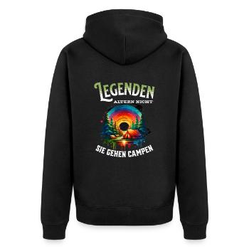 Legends don't age, they go camping - Unisex Premium Organic Zip Hoodie - black - Back - Nico (187cm)