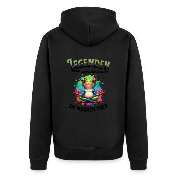 Legenden altern nicht sie gehen Yoga - Unisex Premium Bio Zip Hoodie - Schwarz - Hinten - Nico (187cm)
