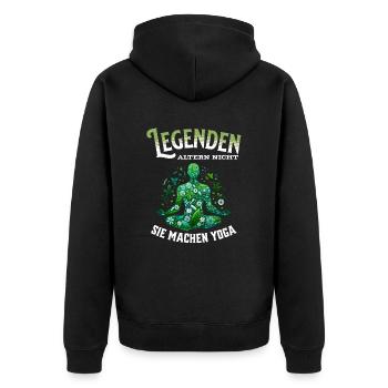 Legenden altern nicht sie gehen Yoga - Unisex Premium Bio Zip Hoodie - Schwarz - Hinten - Nico (187cm)