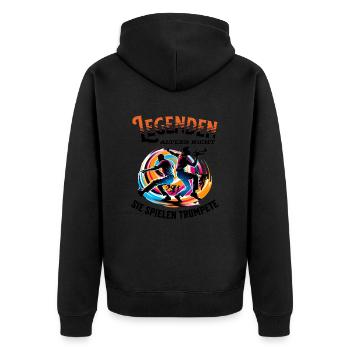 Legenden altern nicht sie gehen Trompete - Unisex Premium Bio Zip Hoodie - Schwarz - Hinten - Nico (187cm)