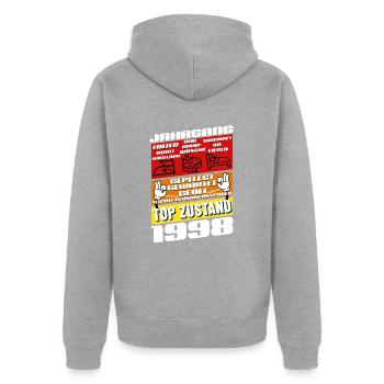 27 ans Millésime 1998 Anniversaire - Veste à capuche bio Premium Unisexe - gris chiné - Dos - Nico (187cm)