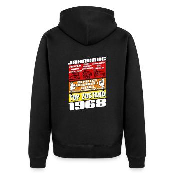 57 ans millésime 1968 anniversaire - Veste à capuche bio Premium Unisexe - noir - Dos - Nico (187cm)