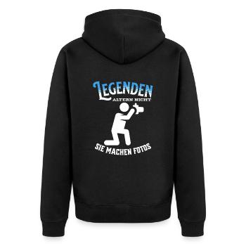 Legenden altern nicht sie gehen Foto - Unisex Premium Bio Zip Hoodie - Schwarz - Hinten - Nico (187cm)