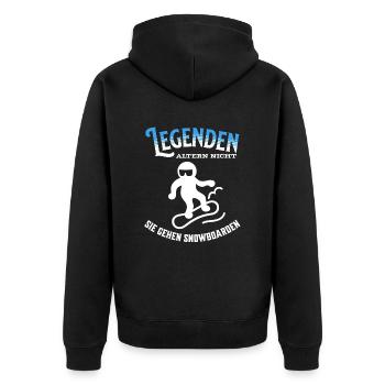 Legenden altern nicht sie gehen Snowboarden - Unisex Premium Bio Zip Hoodie - Schwarz - Hinten - Nico (187cm)