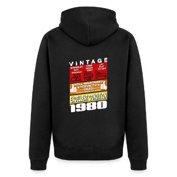 45 years old Vintage 1980 women & men Birthday - Unisex Premium Bio Zip Hoodie - Schwarz - Hinten - Nico (187cm)
