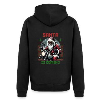 Motorrad Weihnachtsmann Biker Weihnachten - Unisex Premium Bio Zip Hoodie - Schwarz - Hinten - Nico (187cm)