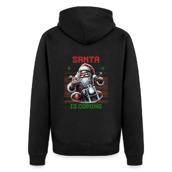 Motorrad Weihnachtsmann Biker Weihnachten - Unisex Premium Bio Zip Hoodie - Schwarz - Hinten - Nico (187cm)