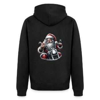 Motorrad Weihnachtsmann Biker Weihnachten - Unisex Premium Bio Zip Hoodie - Schwarz - Hinten - Nico (187cm)
