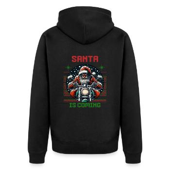 Motorrad Weihnachtsmann Biker Weihnachten - Unisex Premium Bio Zip Hoodie - Schwarz - Hinten - Nico (187cm)