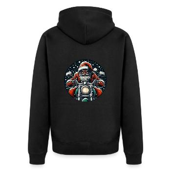 Motorrad Weihnachtsmann Biker Weihnachten - Unisex Premium Bio Zip Hoodie - Schwarz - Hinten - Nico (187cm)