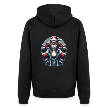 Motorrad Weihnachtsmann Biker Weihnachten - Unisex Premium Bio Zip Hoodie - Schwarz - Hinten - Nico (187cm)