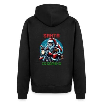 Motorrad Weihnachtsmann Biker Weihnachten - Unisex Premium Bio Zip Hoodie - Schwarz - Hinten - Nico (187cm)