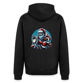 Motorrad Weihnachtsmann Biker Weihnachten - Unisex Premium Bio Zip Hoodie - Schwarz - Hinten - Nico (187cm)