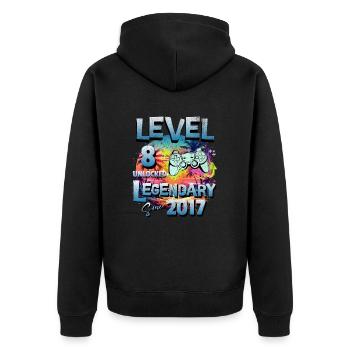 Level 8 Freigeschaltet seit 2017 Geburtstag - Unisex Premium Bio Zip Hoodie - Schwarz - Hinten - Nico (187cm)