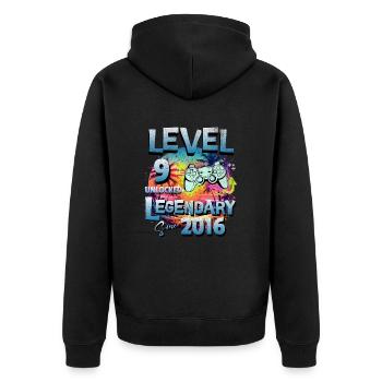 Level 9 Freigeschaltet seit 2016 Geburtstag - Unisex Premium Bio Zip Hoodie - Schwarz - Hinten - Nico (187cm)