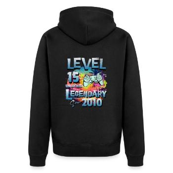 Level 15 Unlocked since 1982 Birthday - Unisex Premium Organic Zip Hoodie - black - Back - Nico (187cm)