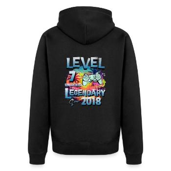 Level 7 Freigeschaltet seit 1982 Geburtstag - Unisex Premium Bio Zip Hoodie - Schwarz - Hinten - Nico (187cm)