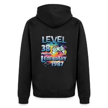 Level 38 Freigeschaltet seit 1982 Geburtstag - Unisex Premium Bio Zip Hoodie - Schwarz - Hinten - Nico (187cm)