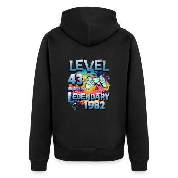 Level 43 Unlocked since 1982 Birthday - Unisex Premium Organic Zip Hoodie - black - Back - Nico (187cm)