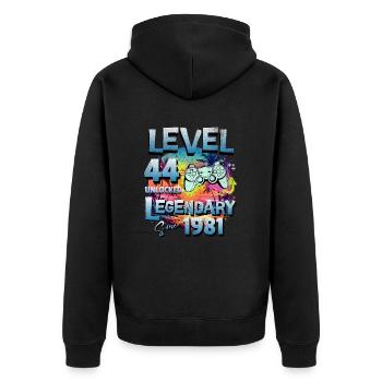 Level 44 Unlocked since 1982 Birthday - Unisex Premium Organic Zip Hoodie - black - Back - Nico (187cm)
