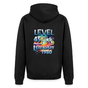 Niveau 45 Débloqué depuis 1982 Anniversaire - Veste à capuche bio Premium Unisexe - noir - Dos - Nico (187cm)