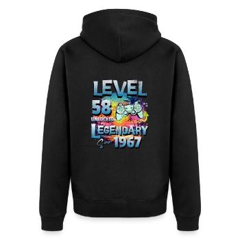 Level 58 Freigeschaltet seit 1982 Geburtstag - Unisex Premium Bio Zip Hoodie - Schwarz - Hinten - Nico (187cm)