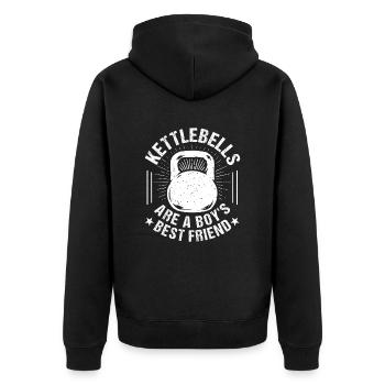 Gym Junkies Kettlebells Boy´s Friend Calisthenics - Unisex Premium Bio Zip Hoodie - Schwarz - Hinten - Nico (187cm)