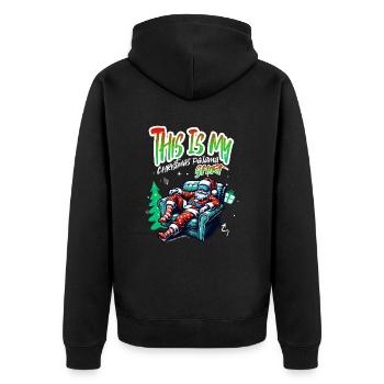 Sleep lazy Santa Claus This is my Christmas pajama - Unisex Premium Bio Zip Hoodie - Schwarz - Hinten - Nico (187cm)