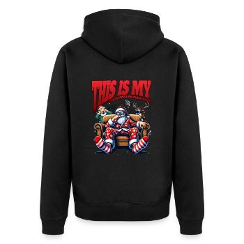 Sleep lazy Santa Claus This is my Christmas pajama - Unisex Premium Bio Zip Hoodie - Schwarz - Hinten - Nico (187cm)