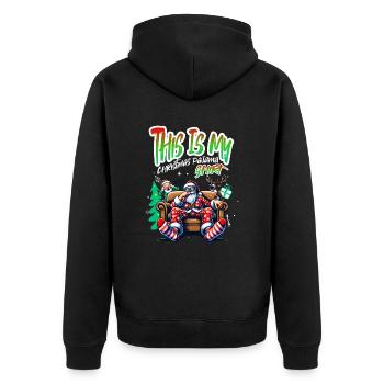 Sleep lazy Santa Claus This is my Christmas pajama - Unisex Premium Bio Zip Hoodie - Schwarz - Hinten - Nico (187cm)
