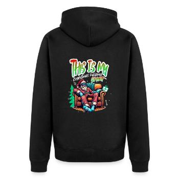 Sleep lazy Santa Claus This is my Christmas pajama - Unisex Premium Bio Zip Hoodie - Schwarz - Hinten - Nico (187cm)