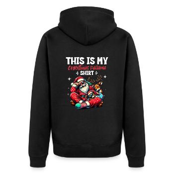 Sleep lazy Santa Claus This is my Christmas pajama - Unisex Premium Bio Zip Hoodie - Schwarz - Hinten - Nico (187cm)