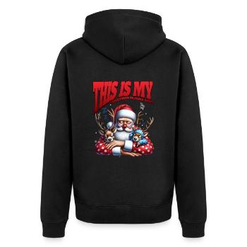 Sleep lazy Santa Claus This is my Christmas pajama - Unisex Premium Bio Zip Hoodie - Schwarz - Hinten - Nico (187cm)