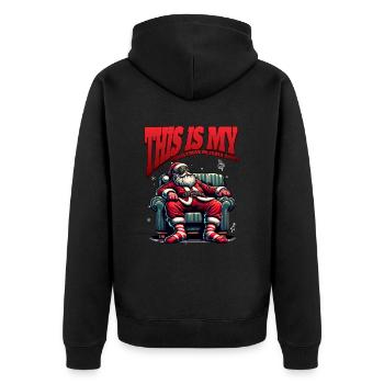 Sleep lazy Santa Claus This is my Christmas pajama - Unisex Premium Bio Zip Hoodie - Schwarz - Hinten - Nico (187cm)