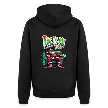 Sleep lazy Santa Claus This is my Christmas pajama - Unisex Premium Bio Zip Hoodie - Schwarz - Hinten - Nico (187cm)