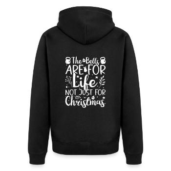 Gym Junkies Bells Not Just For X-Mas Calisthenics - Unisex Premium Organic Zip Hoodie - black - Back - Nico (187cm)